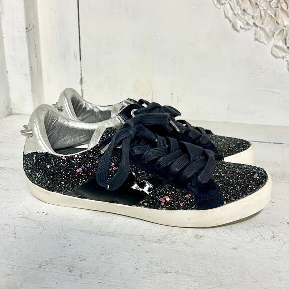 Zadig & Voltaire Embellished Glitter Low Top Fashion Sneakers Black Womens 38 /8 - Picture 1 of 8